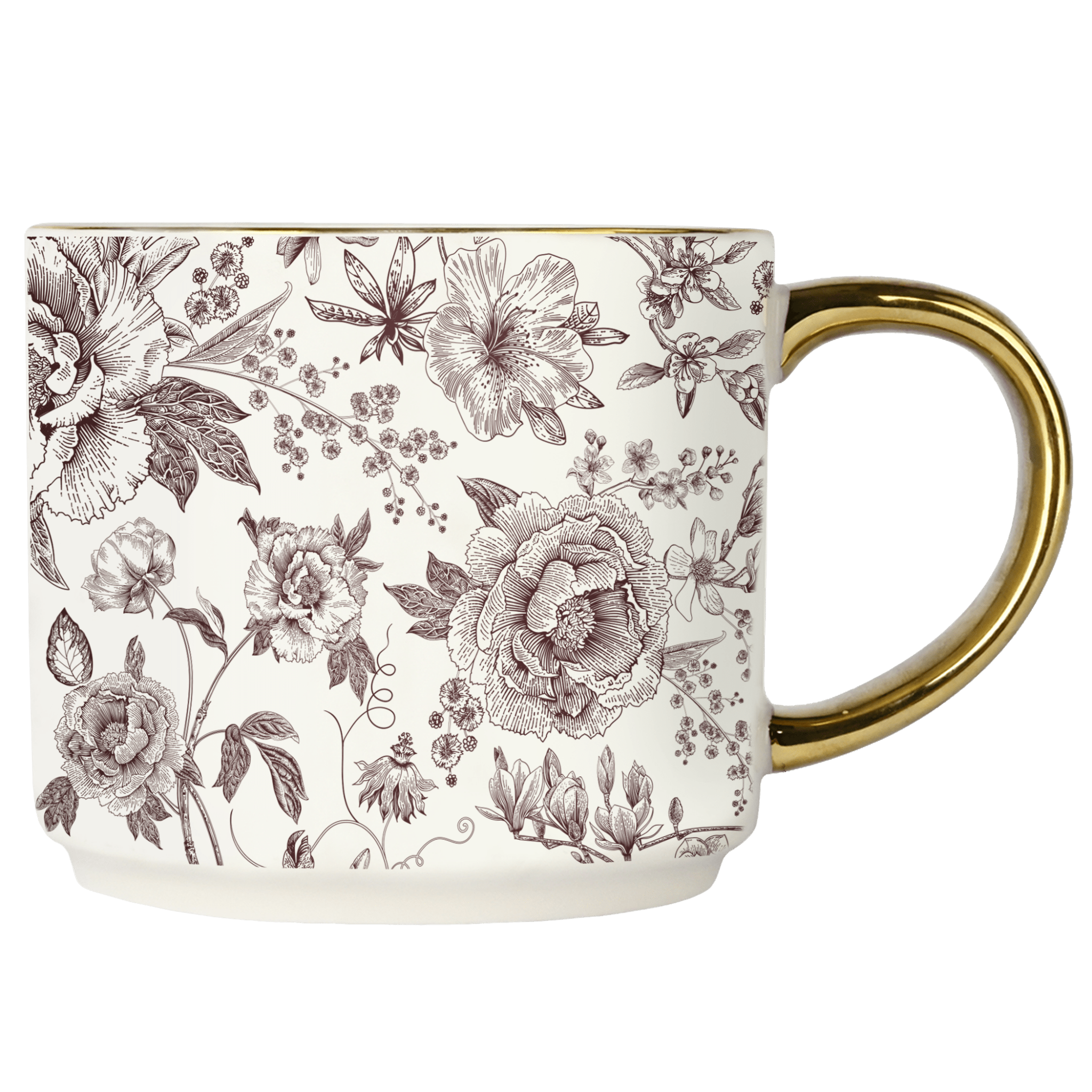 Taza de café de cerámica Delft marrón de 450 ml con asa dorada 