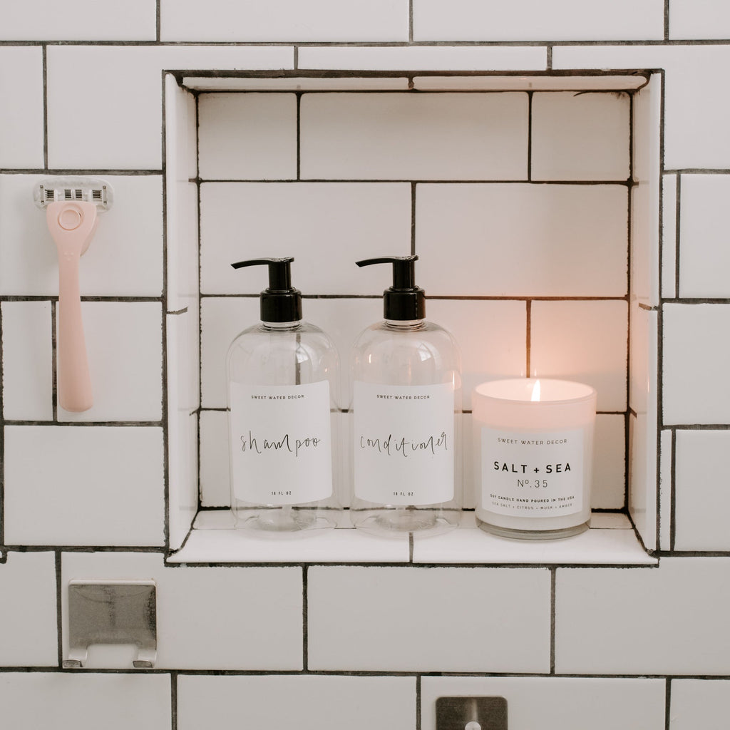 Juego de 2 dispensadores de plástico transparente para baño y ducha de 16 oz - Marca blanca