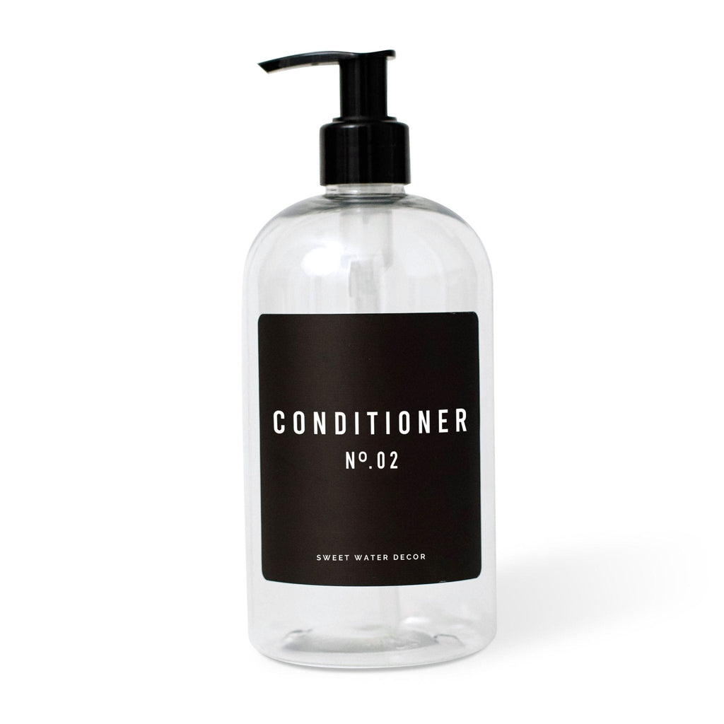 Dispensador de acondicionador de plástico transparente de 16 oz - Etiqueta negra