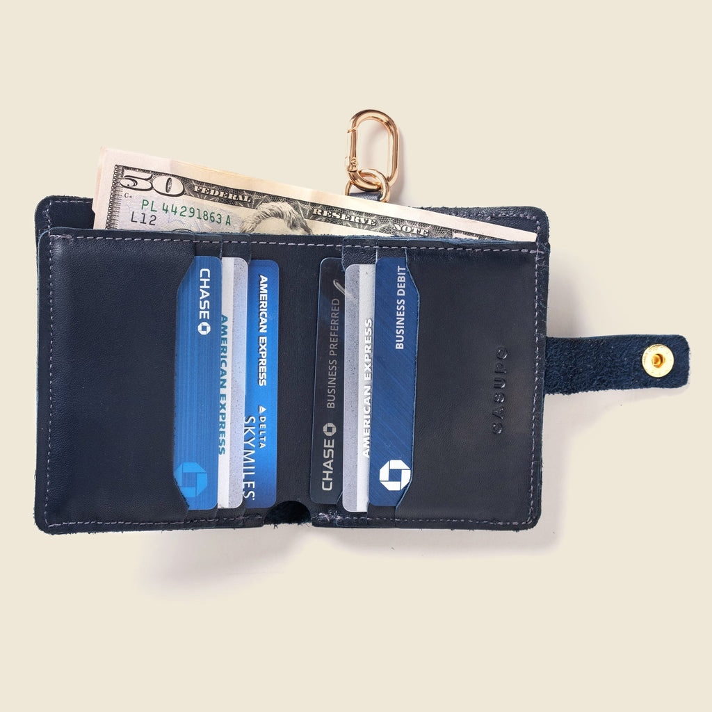 Cartera con cierre a presión y llavero - Azul marino