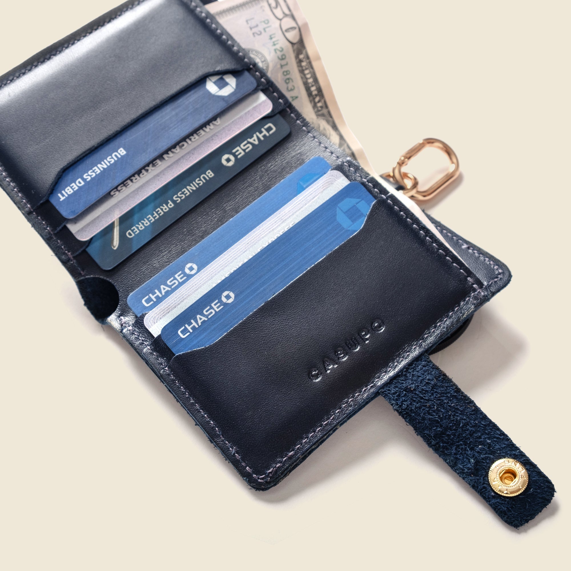 Cartera con cierre a presión y llavero - Azul marino