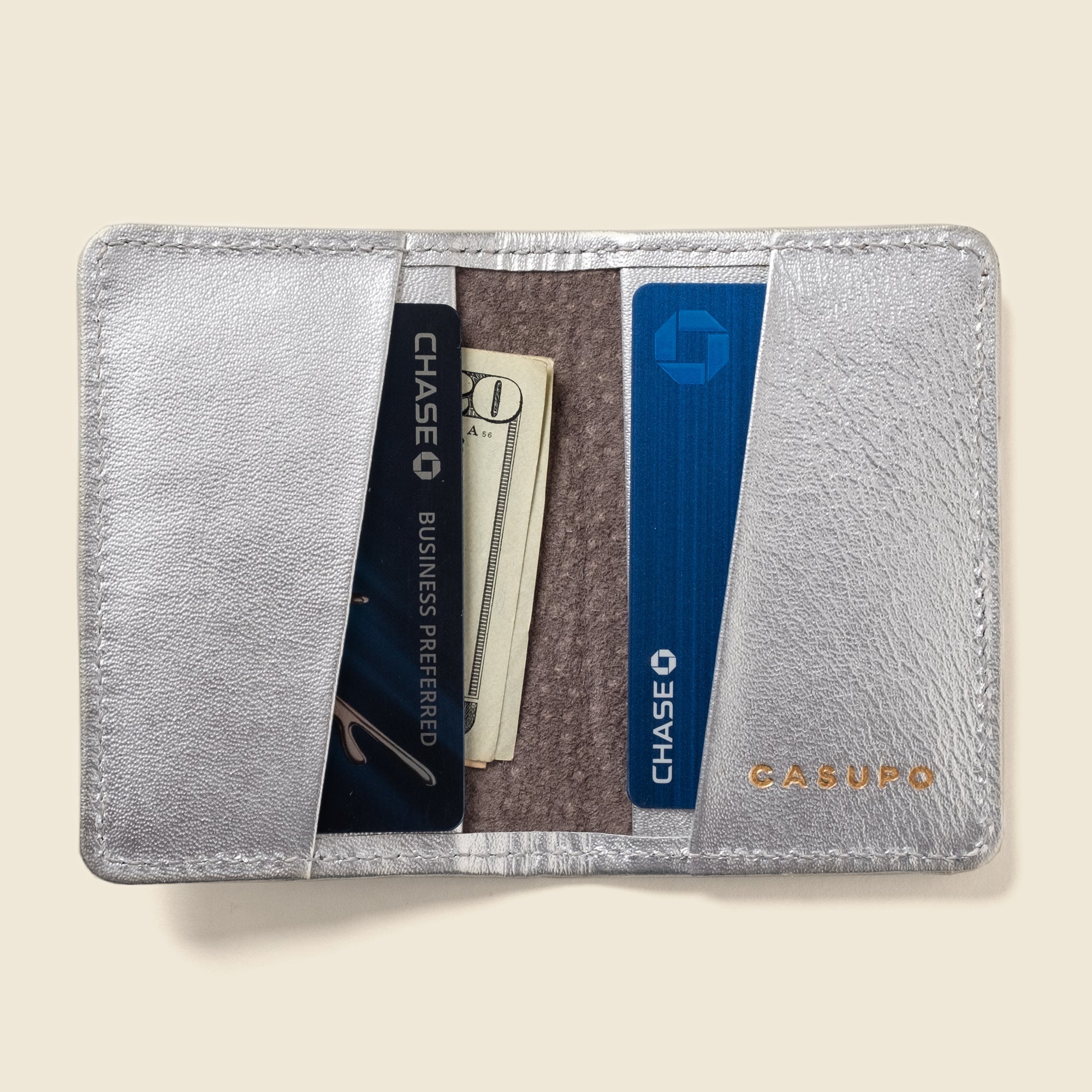 Cartera plegable compacta con protección RFID - Plateada