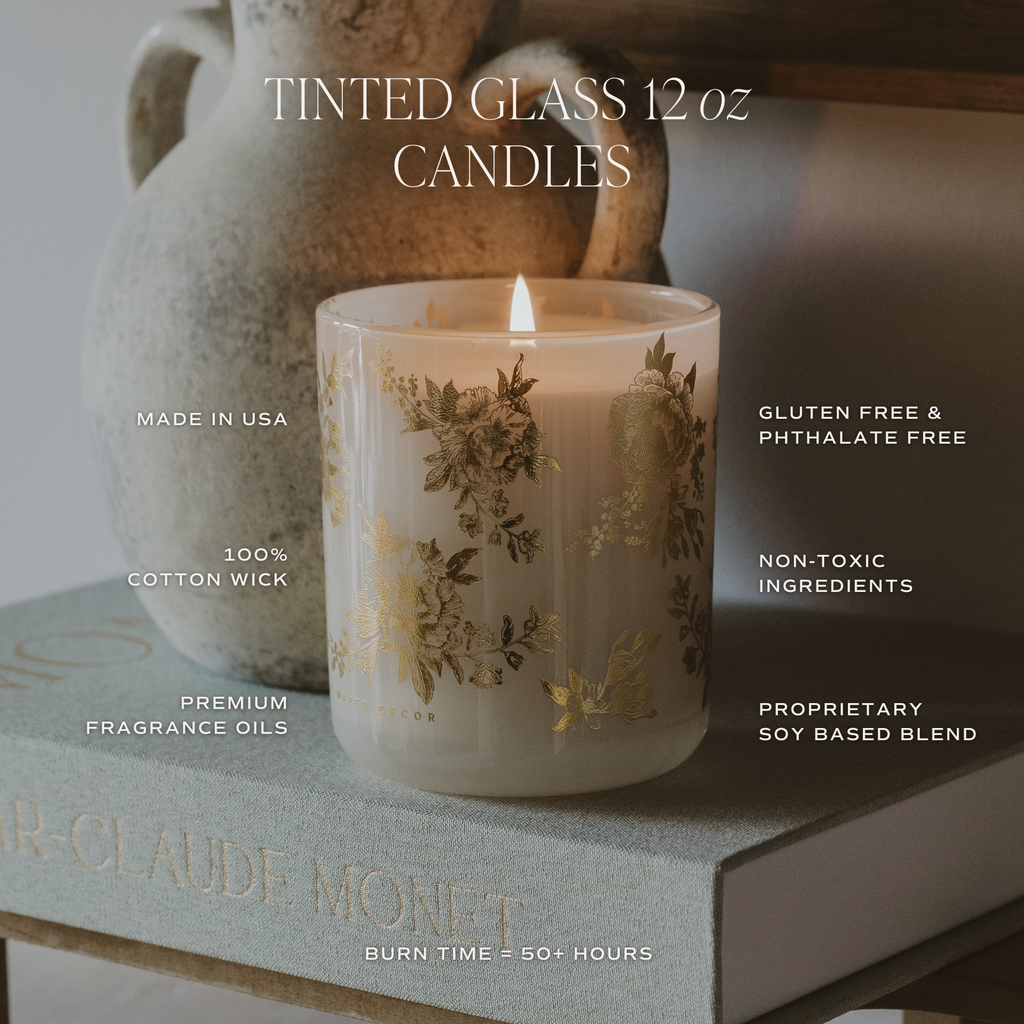 Gold Delft Soy Candle - White Translucent Tinted Glass Jar - 12 oz