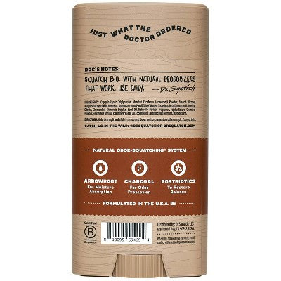 Desodorante sólido natural DR. SQUATCH para hombre, barril de madera, Bourbon, 2.65 oz - Nuevo