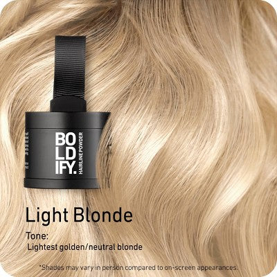 Polvo para retocar raíces BOLDIFY con brocha, cubre el cabello fino y las canas, rubio claro resistente al agua - Imperfect Box