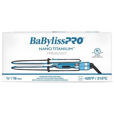 Plancha alisadora mini BaBylissPRO Nano Titanium Prima2000 de acero inoxidable, color azul, 19 mm (caja imperfecta)
