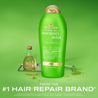 Champú capilar extrafuerte OGX con romero y menta, 750 ml (25.4 oz) - Envase imperfecto