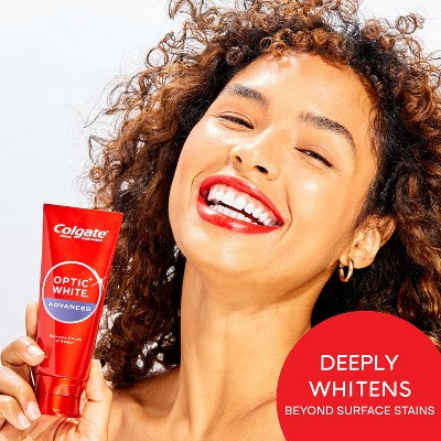 Pasta dental blanqueadora Colgate Optic White Adv Icy Fresh, 3.2 oz (paquete de 3) - Caja imperfecta