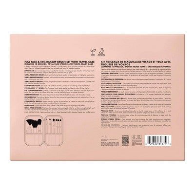 Juego de brochas de maquillaje de ojos y rostro completo de Elf con estuche de viaje (12 piezas) - Imperfect Box