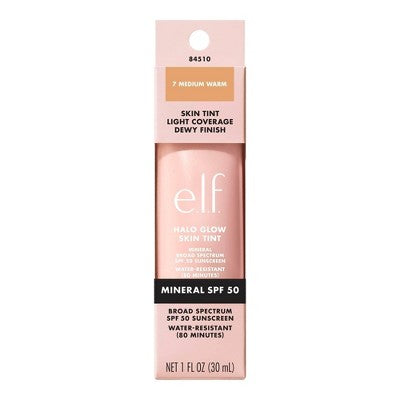e.l.f. Halo Glow Skin Tint Light Coverage Foundation SPF 50 7 Medium Warm 1 fl oz - Imperfect Box
