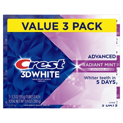 Crest 3D White Advanced Teeth Whitening Toothpaste 3.3oz/3pk - Imperfect Box