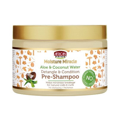 Prechampú desenredante y acondicionador con aloe y agua de coco Moisture Miracle de African Pride, 355 ml (12 onzas líquidas) - Nuevo