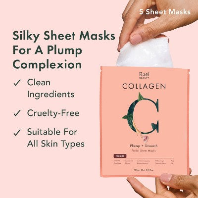 Rael Beauty Collagen Facial Sheet Masks 5ct/4.2oz - New