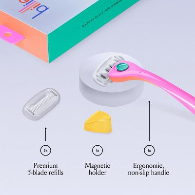Kit de afeitadora Billie Malibu para mujer (1 mango, soporte magnético y 2 recambios de cuchillas) - Caja imperfecta