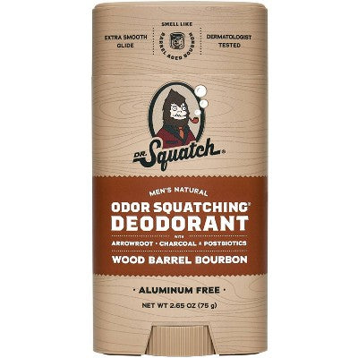 Desodorante sólido natural DR. SQUATCH para hombre, barril de madera, Bourbon, 2.65 oz - Nuevo