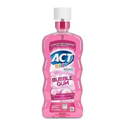 Enjuague bucal anticaries con flúor ACT Kids Bubblegum, 500 ml (16.9 oz) - Nuevo