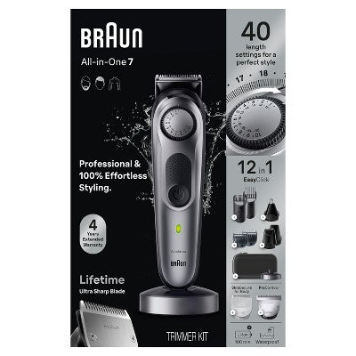 Recortadora de barba, cuerpo y cabello Braun Series 7 AiO7440 recargable 12 en 1 - Caja imperfecta