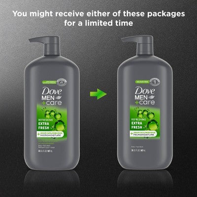 Dove Men+Care Extra Fresh Refreshing Body &amp; Face Wash Bomba 30 fl oz - Envase imperfecto