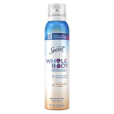 Desodorante corporal en aerosol Secret con miel de almendras, 3.5 oz - Nuevo