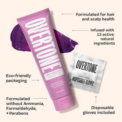 Overtone Misty Magenta Hair Mask Semi-Permanent Hair Dye & Color Conditioner Cotton Candy Pink for Brown; Blonde Hair - New