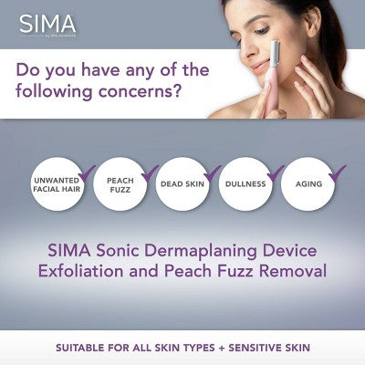 Herramienta de dermaplaning sónico SIMA Deluxe de Spa Sciences para exfoliación y eliminación de vello facial - Imperfect Box