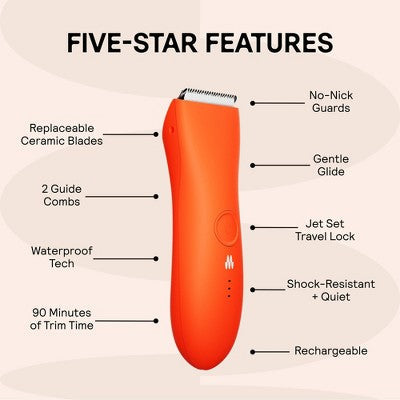 Meridian Trimmer Premium Pubic; Body Hair Trimmer for Men & Women Below-the-Belt Groomer, Ball Trimmer, Bikini Trimmer, Bonus Pouch Blaze - Imperfect Box