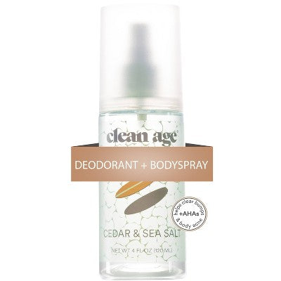 Desodorante y spray corporal Clean Age Cedar &amp; Sea Salt AHA para adolescentes, 113 ml (4 onzas líquidas) - Nuevo