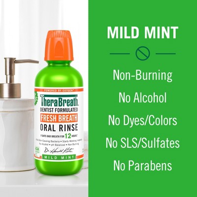 Enjuague bucal TheraBreath Fresh Breath sin alcohol, menta suave, 16 onzas líquidas - Nuevo