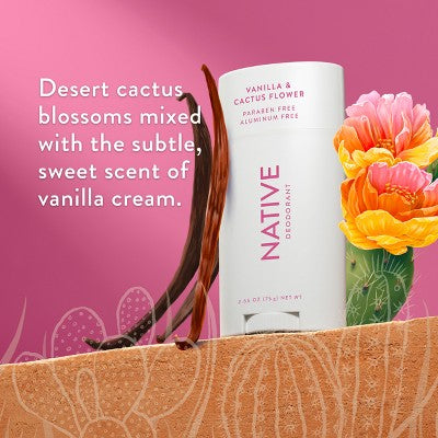 Desodorante sólido Native para mujer y hombre - Vainilla y flor de cactus 2.65 oz - Nuevo