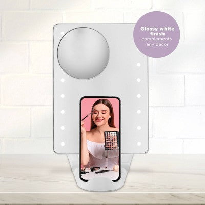 Espejo de maquillaje para redes sociales con iluminación LED Hollywood de Conair, blanco - Imperfect Box