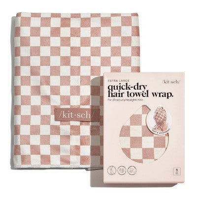 Toalla de secado rápido extragrande Kitsch con estampado de cuadros terracota - Nueva