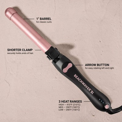 Rizador giratorio BEACHWAVER Co. B1, color rosa medianoche, 1 pulgada - Caja imperfecta