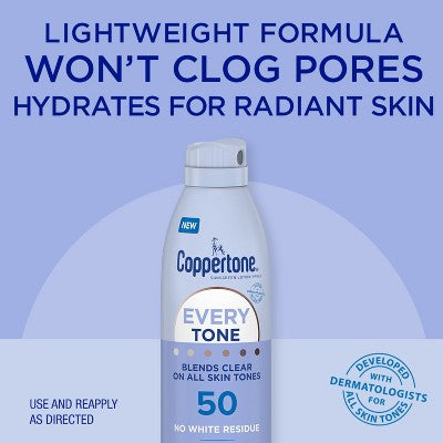 Coppertone Every Tone Sunscreen Spray SPF 50 5oz - New