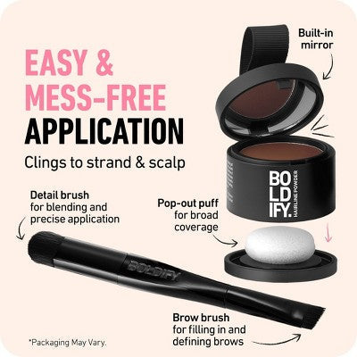 Polvo para retocar raíces BOLDIFY con brocha, cubre el cabello fino y las canas, rubio claro resistente al agua - Imperfect Box