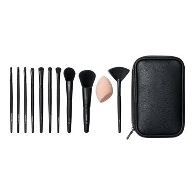 Juego de brochas de maquillaje de ojos y rostro completo de Elf con estuche de viaje (12 piezas) - Imperfect Box