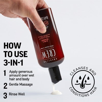 Champú, acondicionador y gel de baño 3 en 1 American Crew, 453 ml (15.2 oz) - Envase imperfecto