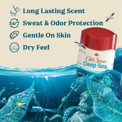 Antitranspirante y desodorante sólido Old Spice Deep Sea para hombre, aroma mineral marino, 2.6 oz (paquete de 2) - Nuevo