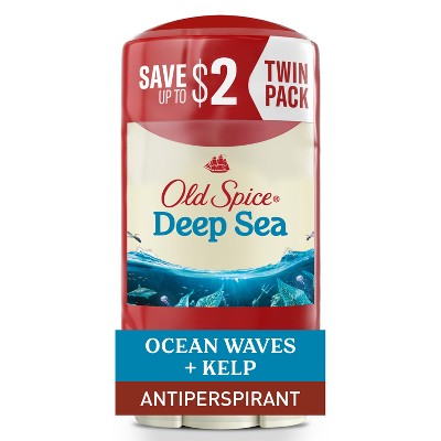 Antitranspirante y desodorante sólido Old Spice Deep Sea para hombre, aroma mineral marino, 2.6 oz (paquete de 2) - Nuevo