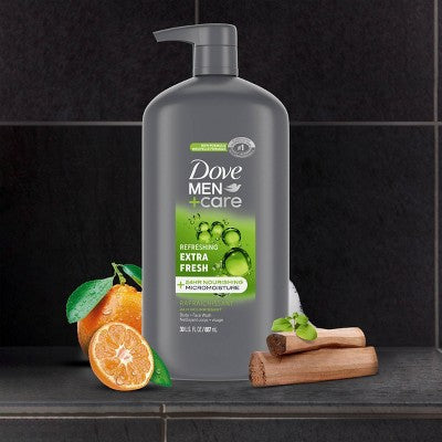 Dove Men+Care Extra Fresh Refreshing Body &amp; Face Wash Bomba 30 fl oz - Envase imperfecto