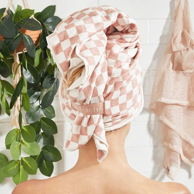 Toalla de secado rápido extragrande Kitsch con estampado de cuadros terracota - Nueva