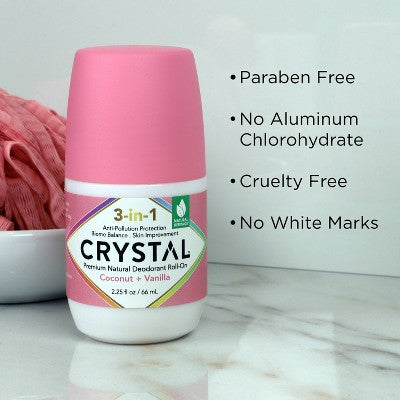 Crystal 3-in-1 Natural Mineral Roll-On Deodorant Coconut + Vanilla 2.25 fl oz - New