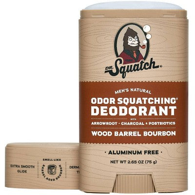 Desodorante sólido natural DR. SQUATCH para hombre, barril de madera, Bourbon, 2.65 oz - Nuevo