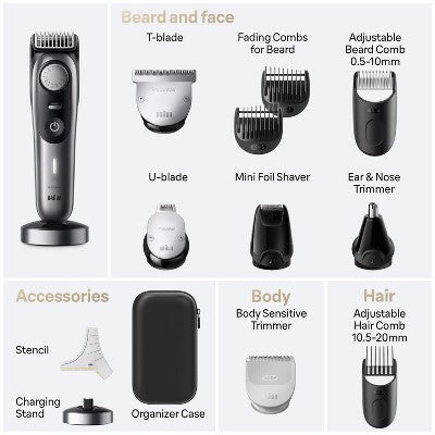 Kit de cuidado personal Braun All-In-One Style Kit 13 en 1 con recortadora de barba (13 unidades) - Caja imperfecta