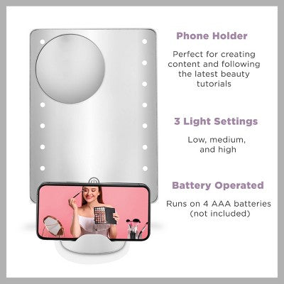 Espejo de maquillaje para redes sociales con iluminación LED Hollywood de Conair, blanco - Imperfect Box