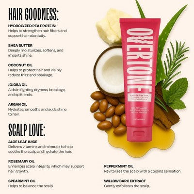 Overtone Raspberry Pink Hair Mask Semi-Permanent Hair Dye & Color Conditioner - New