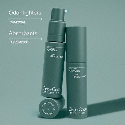 cleo+coco. Body and Hair Antiperspirants and Deodorant Powder Basil Mint 0.88oz - New