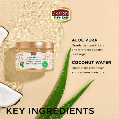 Prechampú desenredante y acondicionador con aloe y agua de coco Moisture Miracle de African Pride, 355 ml (12 onzas líquidas) - Nuevo