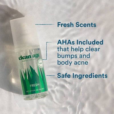 Desodorante y spray corporal Clean Age Fresh AHA para adolescentes, 113 ml (4 onzas líquidas) - Nuevo