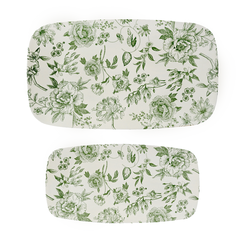 Green Delft Stacking Melamine Tray - set of 2
