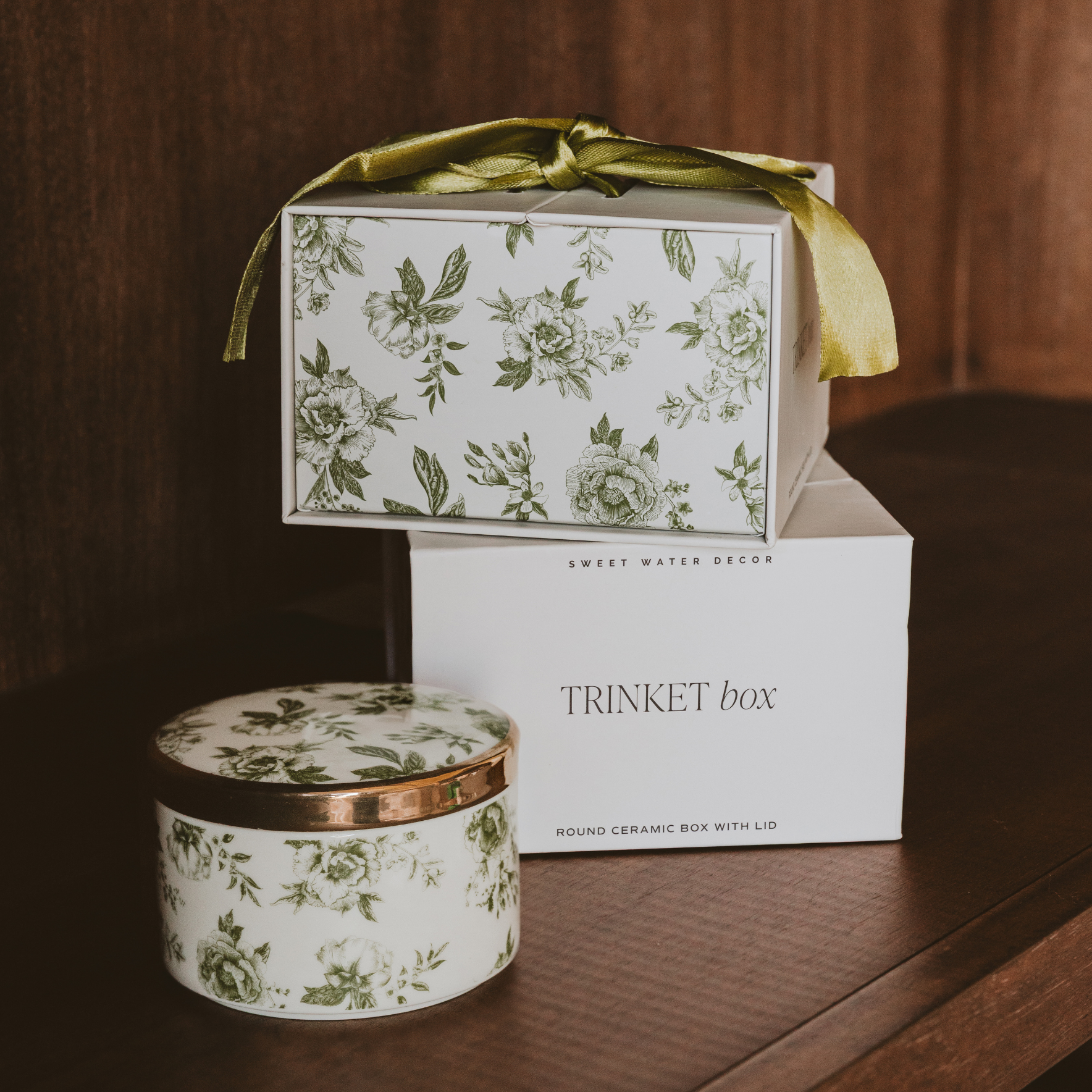 Green Delft Trinket Dish with Lid